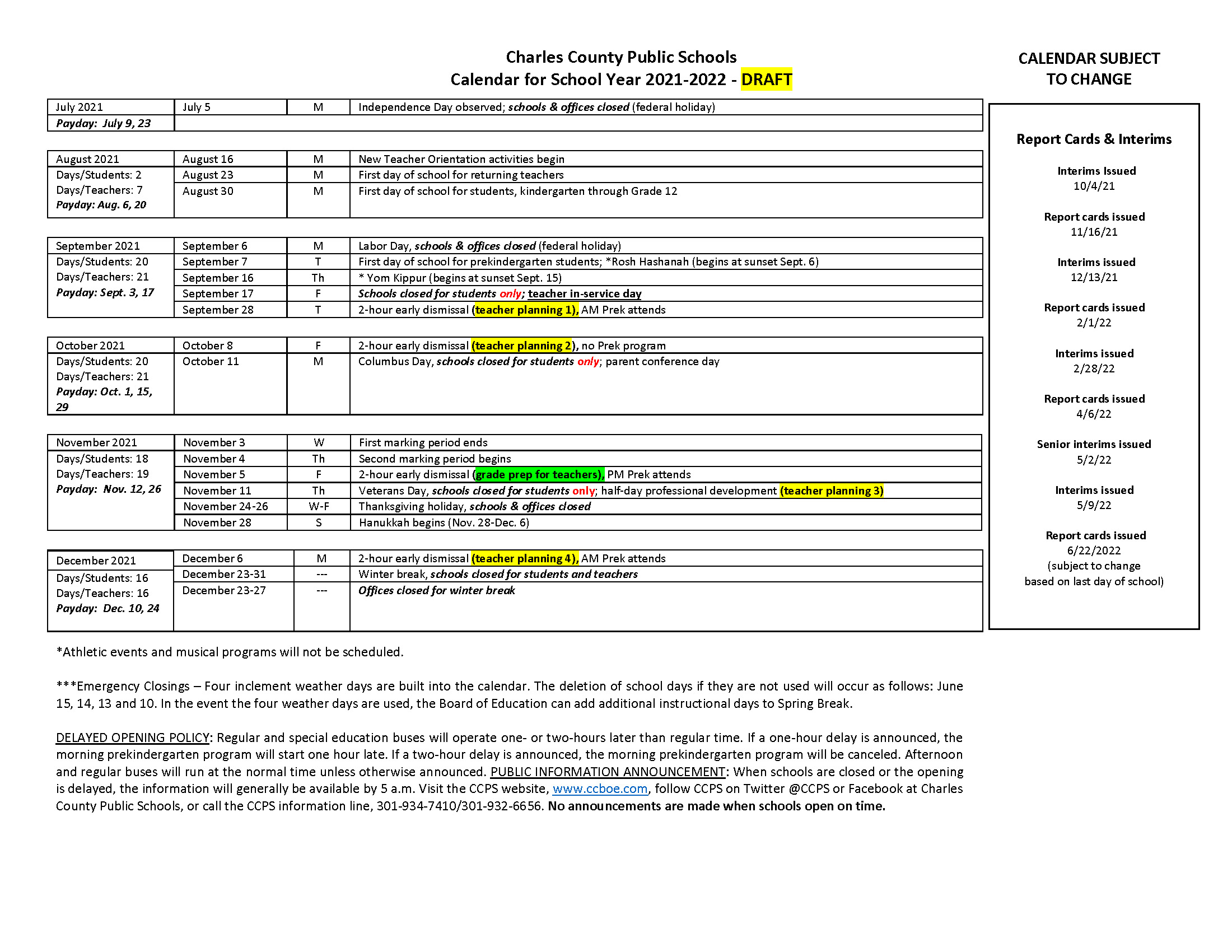 Teacher Planning Days Education Association of Charles County